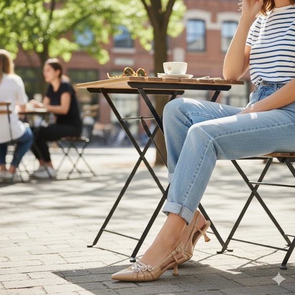 Camel Tan Patent Slingback kitten Heels - Picture 4 of 4